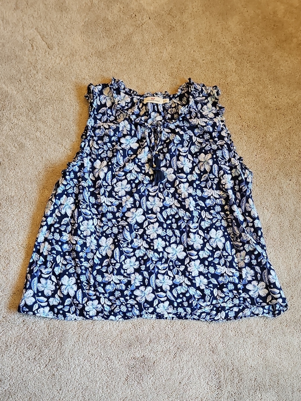 Vineyard Vines Navy and White Floral Tie-Neck Sleeveless Camisole